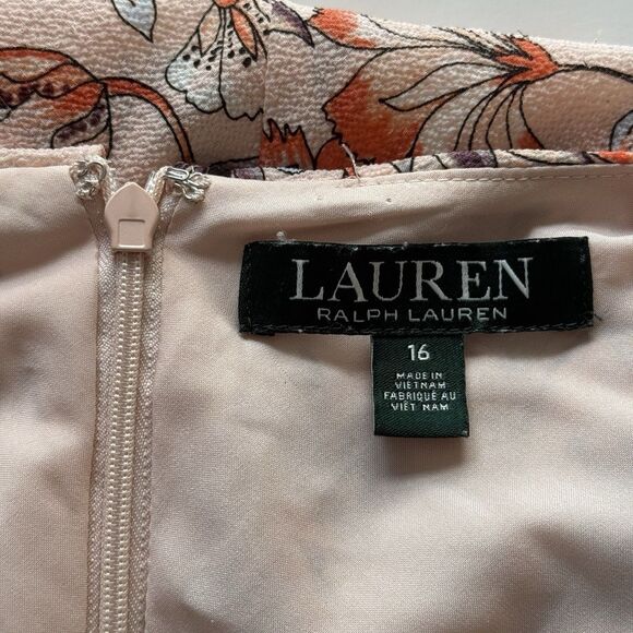 Lauren Ralph Lauren Floral Layered Crepe Dress Peach Pink Women’s Size 16 - Picture 6 of 9